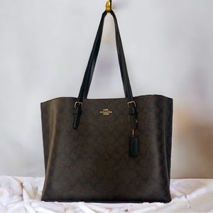 NWT COACH Mollie Tote Pebble leather/ In Signature Canvas Large Size